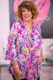 Multicolor Printed 3/4 Sleeve Split Neck Plus Size Tunic Top