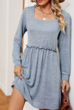 Square Neck Long Sleeves Splicing Dress