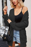 Plain Cable Knit Open Pockets Sweater Cardigan