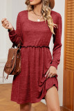 Square Neck Long Sleeves Splicing Dress