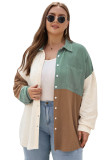 Green Colorblock Raw Edge Plus Size Shirt