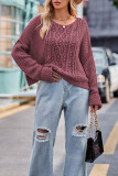 Plain Cable Knit Slope Shoulder Oversize Sweater