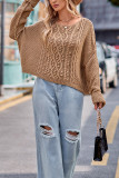 Plain Cable Knit Slope Shoulder Oversize Sweater