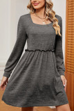 Square Neck Long Sleeves Splicing Dress