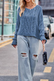 Plain Cable Knit Slope Shoulder Oversize Sweater