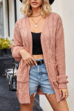 Plain Cable Knit Open Pockets Sweater Cardigan
