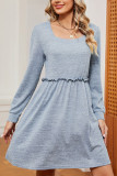 Square Neck Long Sleeves Splicing Dress
