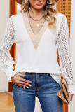 See Through Lace Sleeves V Neck Top