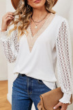 See Through Lace Sleeves V Neck Top