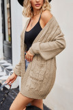 Plain Cable Knit Open Pockets Sweater Cardigan