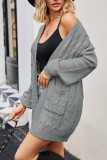 Plain Cable Knit Open Pockets Sweater Cardigan