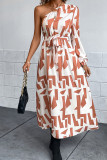 One Shoulder Printed Maxi Dress With Sash