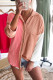 Pink Ribbed Colorblock Drop Shoulder Shirt with Pocket