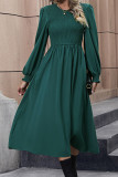 Dark Green Puff Sleeves Splicing Long Dress