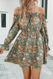 Off Shoulder Drawstring Waist Floral Dress