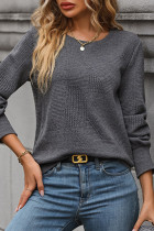 Dark Gray Knittong Long Sleeves Top