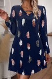 V Neck Feather Print Mini Dress