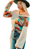 Beige Western Aztec Patch Textured Knit Top