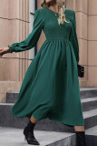 Dark Green Puff Sleeves Splicing Long Dress