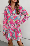Abstract Print Button Up Shirt Dress