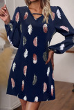 V Neck Feather Print Mini Dress