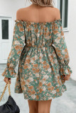 Off Shoulder Drawstring Waist Floral Dress