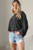 Black Cording Drop Shoulder Puff Sleeve Casual Blouse