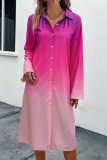 Pink Gradient Color Button Up Shirt Midi Dress