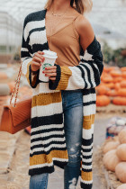 Stripe Drop Shoulder Open Front Long Cardigan