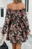 Off Shoulder Drawstring Waist Floral Dress