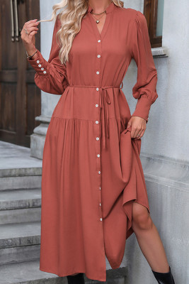 Orange Button Up Shirt Dress