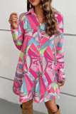 Abstract Print Button Up Shirt Dress