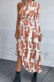 One Shoulder Printed Maxi Dress With Sash