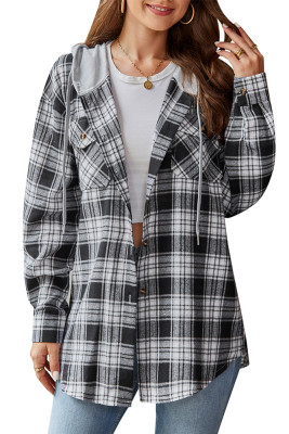 Plaid Hooded Button Up Shirt