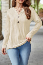 V Neck Button Cable Knit Top