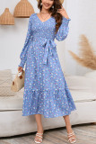 Tie Waist Puff Sleeves Florad Dress