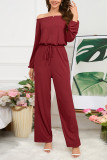 Off Shoulder Plain One Piece Jumpsuit