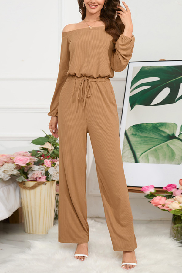 Off Shoulder Plain One Piece Jumpsuit