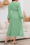 Swiss Dot V Neck Puff Sleeves Dress