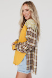 Yellow Floral Plaid Mixed Print Bishop Sleeve Patchwork Top