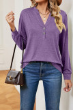 V Neck Button Plain Long Sleeves Top