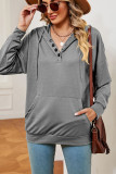 Button Hooded Kangragoo Pockets Sweatshirt
