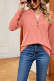V Neck Button Plain Long Sleeves Top