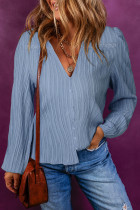 Light Blue V Neck Lace Patched Textured Blouse