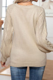 Plain Buttoned Cable Knit Pullover Sweater