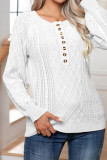 Plain Buttoned Cable Knit Pullover Sweater