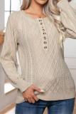 Plain Buttoned Cable Knit Pullover Sweater