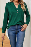 V Neck Button Plain Long Sleeves Top