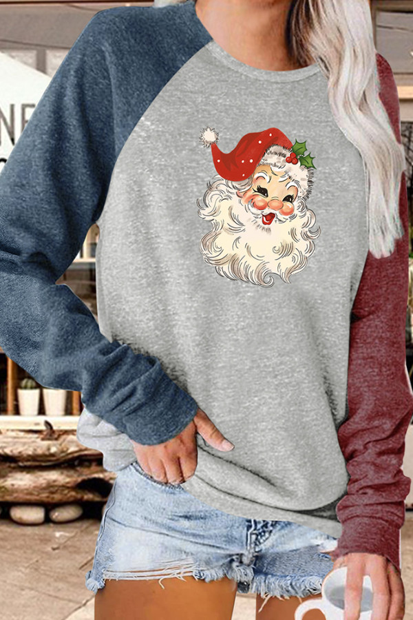 Vintage Santa Print Plus Size Top