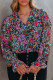 Multicolour Plus Size Floral Smocked Cuffs V-Neck Blouse